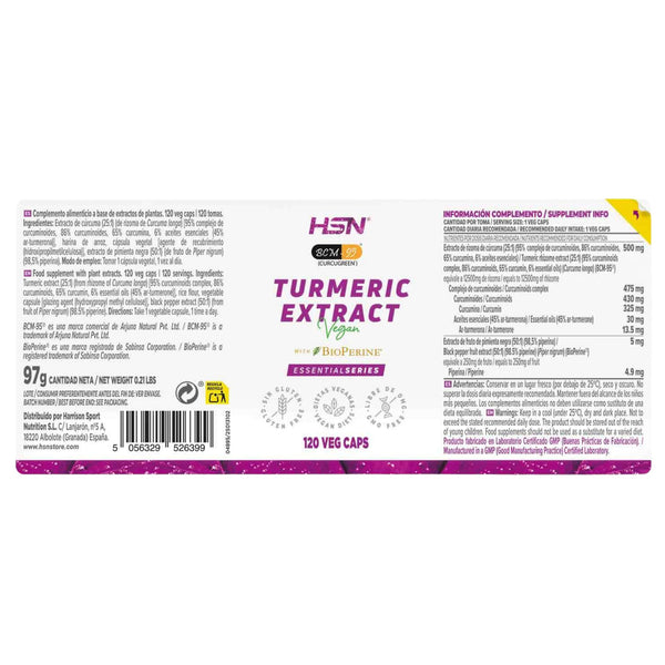 Turmeric Extract (25:1), 500MG, 120 Veg Capsules (BCM-95®) + BioPerine®
