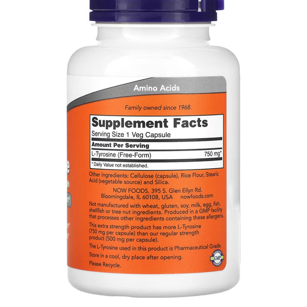 L-Tyrosine, Extra-Strength, 750 mg, 90 Capsules