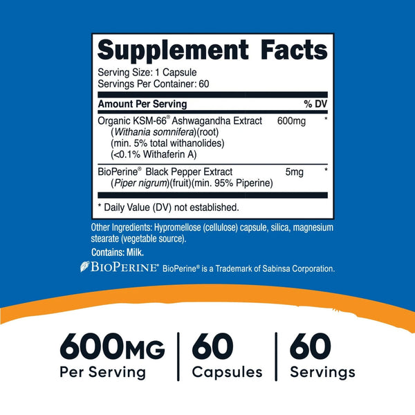 KSM-66 Ashwagandha Root Extract, 600MG, 60 Capsules