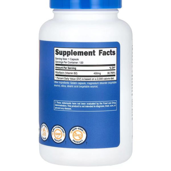 Vitamin B2, 400mg, 120 Capsules