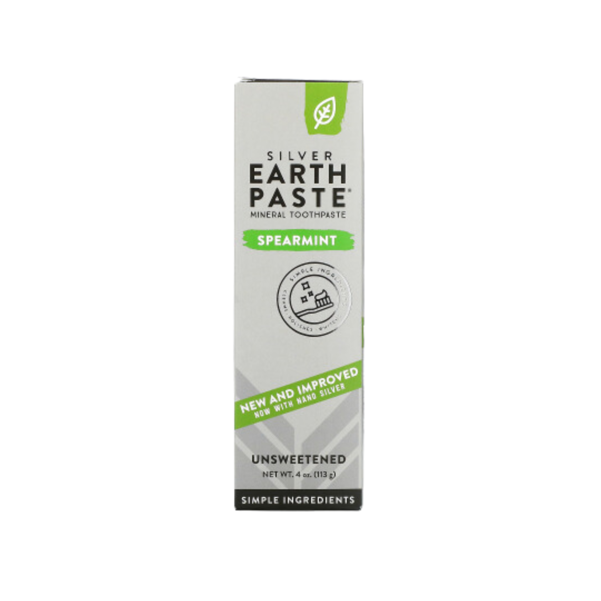 Silver Earth Paste Mineral Toothpaste Unsweetened Spearmint 4 oz