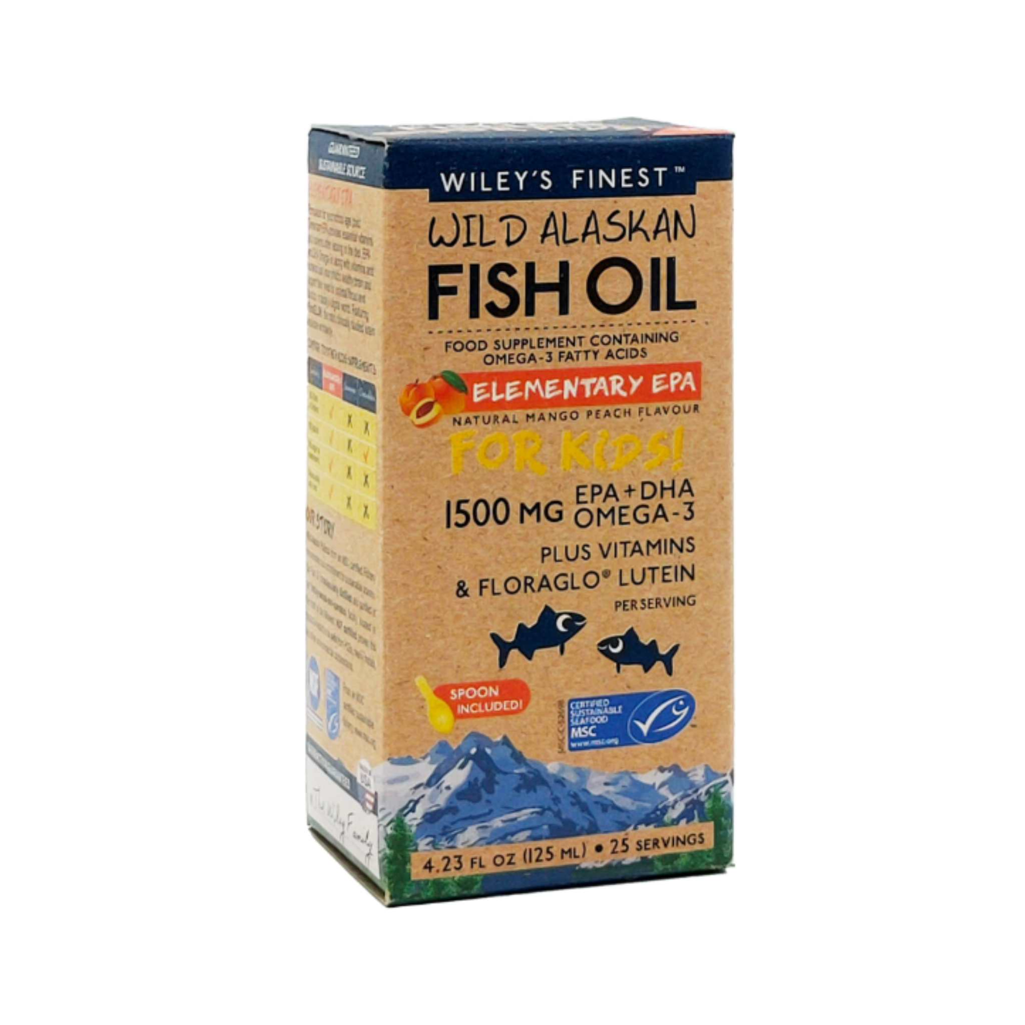 Wild Alaskan Fish Oil For Kids Elementary EPA Natural Mango Peach Flavour 1,500mg 125ml